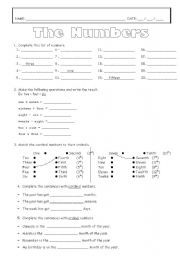 The numbers 1-20: ordinals and cardinals