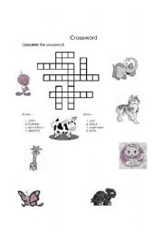 English Worksheet: Animals Crossword