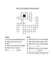 English Worksheet: Five Senses Crossword