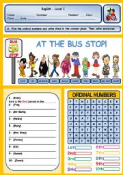 English Worksheet: AT THE BUS STOP!  (ORDINAL NUMBERS)