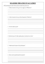 English Worksheet: Readers Theatre Evaluation