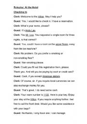 English Worksheet: At the Hotel - Checking In