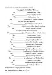 English Worksheet: mother teresas thoughts