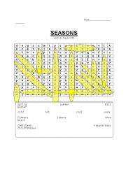 English worksheet: Answers to Seasons wordsearch