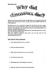 English Worksheet: DINOSAURS EXTINCTION