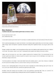 English Worksheet: Moon Gardeners -- science article for kids