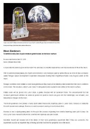 English worksheet: Moon Gardeners -- science article for kids