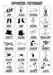 English Worksheet: OPPOSITES - PICTIONARY AND MEMORY GAME (1)