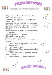 English worksheet: prepositions