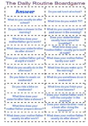 English Worksheet: The Daily Routine Boardgame