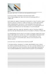 English Worksheet: topics for argumentative writing