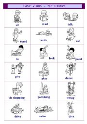 English Worksheet: Easy verbs - pictionary