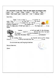 English Worksheet: Fill in the blanks in the diary