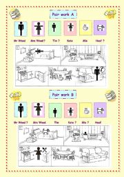 English Worksheet: what are the woods doing ? and where? PAIR WORK