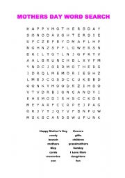 English worksheet: Mothers Day Word Search