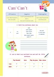 English Worksheet: Can / Cant