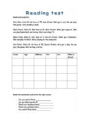 English worksheet: Reading test