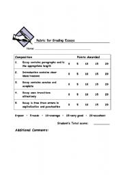 English Worksheet: Rubric for Grading Essays