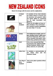 English Worksheet: New Zealand icons - A matching exercise