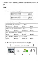 English worksheet: exam for 8th class students