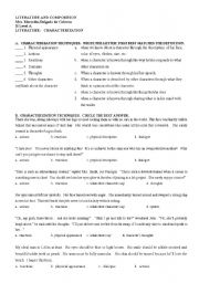 English Worksheet: CHARACTERIZATION