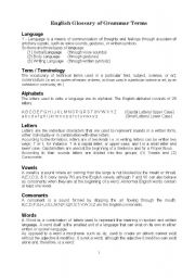 English Worksheet: Useful Grammar Terms