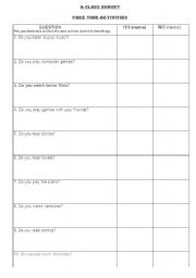 English Worksheet: A class survey