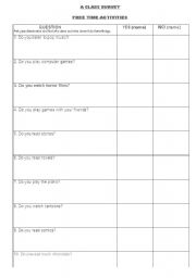 English worksheet: A class survey