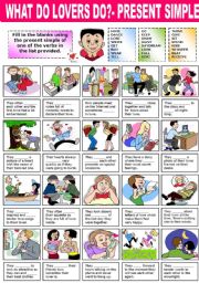 English Worksheet: WHAT DO LOVERS DO ? - PRESENT SIMPLE