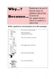 English Worksheet: why because and feelings