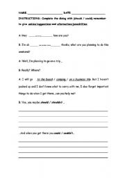 English Worksheet: Modals should and could