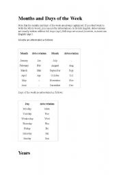 English worksheet: Months, days and years in English