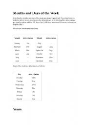 English Worksheet: Months, days and years in English