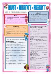 English Worksheet: MUST - MUSTN`T - NEEDN`T