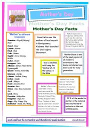 English Worksheet: Mothers Day Facts + 