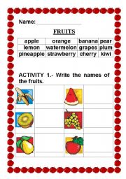 English worksheet: FRUITS