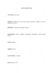 English Worksheet: daily lesson plan