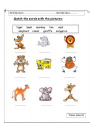 Matching words with animals pictures