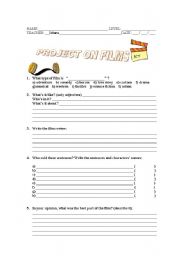 English Worksheet: PROJECT ON   FILMS