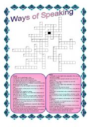 English Worksheet: Ways of speaking III (Crossword)