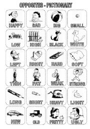 English Worksheet: OPPOSITES - PICTIONARY AND MEMORY GAME (2)