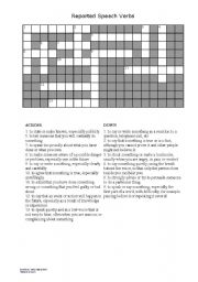 Reported Speech Verb Crossword