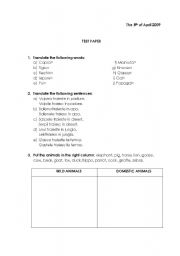 English worksheet: Animals