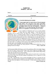 English Worksheet: Written test on Environment