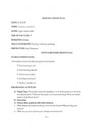 English Worksheet: reading lesson plan