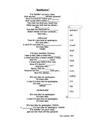 English Worksheet: Apologize song lyrics