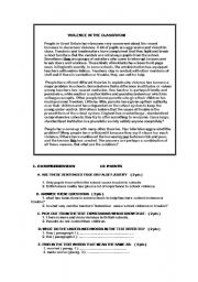 English Worksheet: violence in the classroom