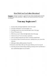 English Worksheet: Following Directions