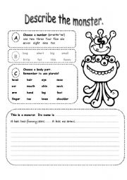 English Worksheet: describe a monster