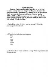 English Worksheet: Walk the Line, Johnny Cash Dictagloss